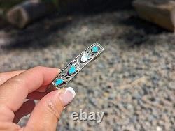 Vintage Unisex Native American Turquoise Bear Feet Overlay/Inlay Bracelet Sz 6.5