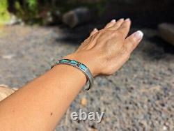 Vintage Unisex Native American Turquoise Bear Feet Overlay/Inlay Bracelet Sz 6.5