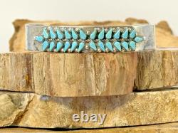 Vintage Vera Halusewa Zuni Sterling Silver Needlepoint Turquoise Cuff-966.26
