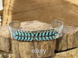 Vintage Vera Halusewa Zuni Sterling Silver Needlepoint Turquoise Cuff-966.26