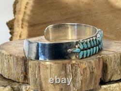 Vintage Vera Halusewa Zuni Sterling Silver Needlepoint Turquoise Cuff-966.26