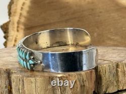 Vintage Vera Halusewa Zuni Sterling Silver Needlepoint Turquoise Cuff-966.26
