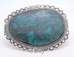 Vintage Verna Blackgoat Sterling Silver Blue Turquoise Inlay Belt Buckle