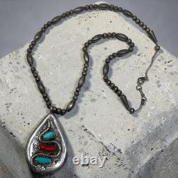 Vintage Viola Calavaza Zuni Sterling Snake Necklace Turquoise Coral Pendant