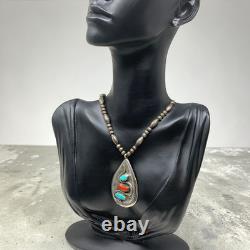 Vintage Viola Calavaza Zuni Sterling Snake Necklace Turquoise Coral Pendant