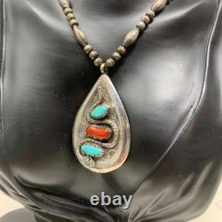 Vintage Viola Calavaza Zuni Sterling Snake Necklace Turquoise Coral Pendant