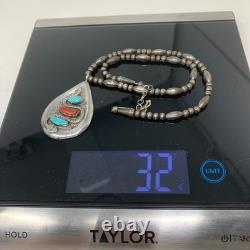 Vintage Viola Calavaza Zuni Sterling Snake Necklace Turquoise Coral Pendant