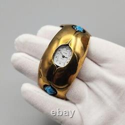 Vintage Willie Shaw Watch Cuff Brass Turquoise Navajo Native American Bracelet