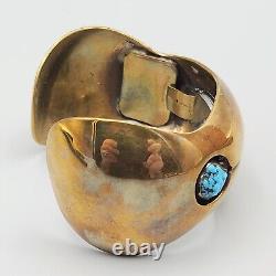 Vintage Willie Shaw Watch Cuff Brass Turquoise Navajo Native American Bracelet