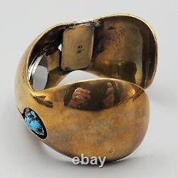 Vintage Willie Shaw Watch Cuff Brass Turquoise Navajo Native American Bracelet
