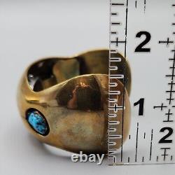 Vintage Willie Shaw Watch Cuff Brass Turquoise Navajo Native American Bracelet