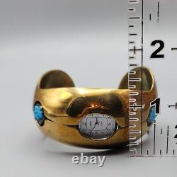 Vintage Willie Shaw Watch Cuff Brass Turquoise Navajo Native American Bracelet