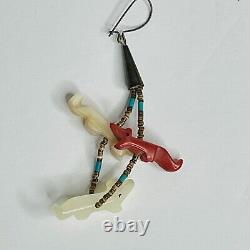 Vintage Women's Native Zuni Carved Fetish Necklace And Matching Earrings Set