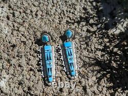 Vintage Women's Zuni Earrings Turquoise Inlay Native American Indian Jewelry
