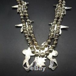 Vintage ZUNI Sterling Silver INLAID Gemstone SQUASH BLOSSOM Necklace HUMMINGBIRD