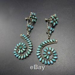 Vintage ZUNI Sterling Silver TURQUOISE Petit Point Cluster EARRINGS Repurposed