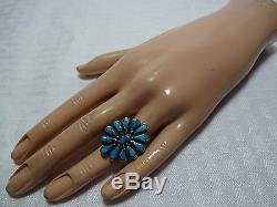 Vintage ZUNI Sterling Silver & TURQUOISE Petit Point Needlepoint RING, size 6.25