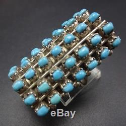 Vintage ZUNI Sterling Silver and TURQUOISE Snake Eye Petit Point RING size 8.5