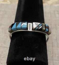 Vintage ZUNI Turquoise Channel INLAY CUFF Sterling Signed By APDALL R. 1996 18g