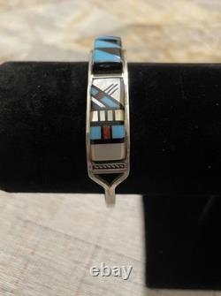 Vintage ZUNI Turquoise Channel INLAY CUFF Sterling Signed By APDALL R. 1996 18g