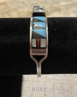 Vintage ZUNI Turquoise Channel INLAY CUFF Sterling Signed By APDALL R. 1996 18g
