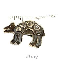 Vintage Zia Pueblo Sterling Silver Bear Bolo Slide Overlay Design 1960s Style
