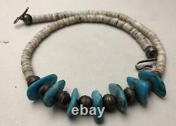 Vintage Zuni. 925 Sterling Silver Turquoise & Shell Pueblo Native Necklace