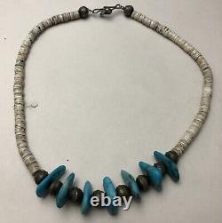 Vintage Zuni. 925 Sterling Silver Turquoise & Shell Pueblo Native Necklace