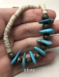 Vintage Zuni. 925 Sterling Silver Turquoise & Shell Pueblo Native Necklace