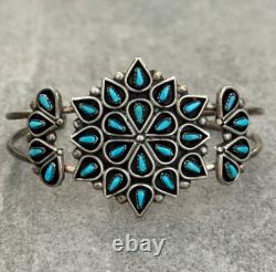 Vintage Zuni ARLITA PHILIP LAHI Needlepoint Turquoise Cluster Sterling Bracelet