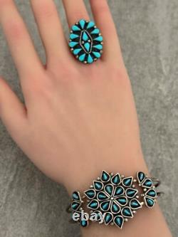 Vintage Zuni ARLITA PHILIP LAHI Needlepoint Turquoise Cluster Sterling Bracelet