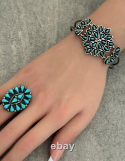 Vintage Zuni ARLITA PHILIP LAHI Needlepoint Turquoise Cluster Sterling Bracelet