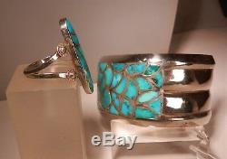 Vintage Zuni Alice Leekya Homer Turquoise Channel Inlay Cuff Bracelet & Ring