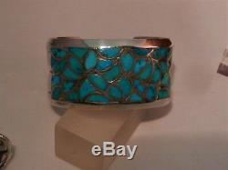 Vintage Zuni Alice Leekya Homer Turquoise Channel Inlay Cuff Bracelet & Ring