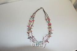 Vintage Zuni Animal Mother-of-Pearl Heishi Bead 3-Strand Waterfall Necklace
