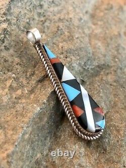 Vintage Zuni Artist D. S. Sterling Silver MultiStone Inlay Pendant Native Jewelry