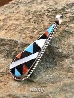 Vintage Zuni Artist D. S. Sterling Silver MultiStone Inlay Pendant Native Jewelry