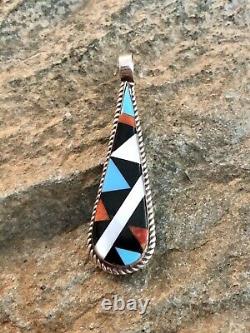 Vintage Zuni Artist D. S. Sterling Silver MultiStone Inlay Pendant Native Jewelry