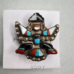 Vintage Zuni Bird Dancer Turquoise Native American Jewelry Silver Ring Inlaid
