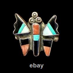 Vintage Zuni Butterfly Pin Sterling Silver Inlay Native American Jewelry