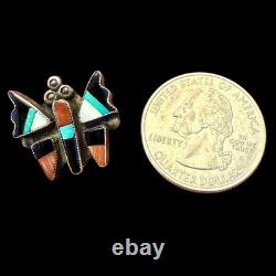 Vintage Zuni Butterfly Pin Sterling Silver Inlay Native American Jewelry
