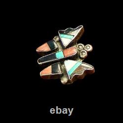 Vintage Zuni Butterfly Pin Sterling Silver Inlay Native American Jewelry
