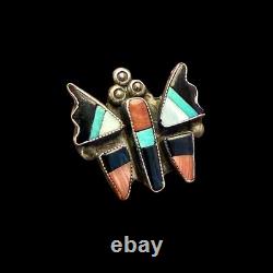 Vintage Zuni Butterfly Pin Sterling Silver Inlay Native American Jewelry