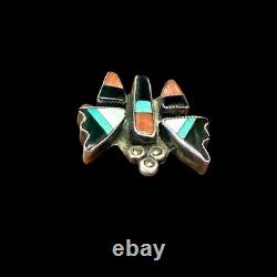 Vintage Zuni Butterfly Pin Sterling Silver Inlay Native American Jewelry