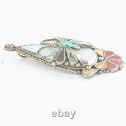 Vintage Zuni Butterfly Sterling Gemstone Pendant Signed T. Ohmsatte