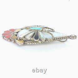 Vintage Zuni Butterfly Sterling Gemstone Pendant Signed T. Ohmsatte