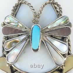 Vintage Zuni Butterfly Sterling Gemstone Pendant Signed T. Ohmsatte