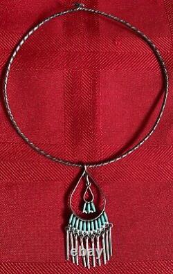 Vintage Zuni Claudine Penketewa Sterling & Turquoise Choker, Signed! Mint