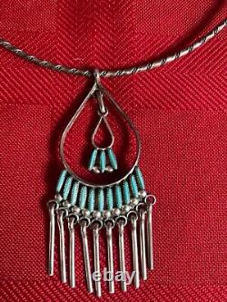 Vintage Zuni Claudine Penketewa Sterling & Turquoise Choker, Signed! Mint