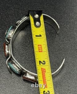 Vintage Zuni Effie C Silver Turquoise And Coral Snake Eye Cuff Bracelet 33.3g